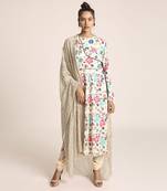 PS Pret by Payal Singhal Cream Printed Art Crepe Kurta with Soft Net Churidar and Cream Printed Art Georgette Dupatta