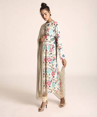 PS Pret by Payal Singhal Cream Printed Art Crepe Kurta with Soft Net Churidar and Cream Printed Art Georgette Dupatta 2