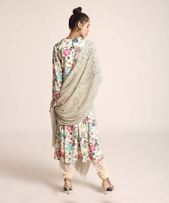 PS Pret by Payal Singhal Cream Printed Art Crepe Kurta with Soft Net Churidar and Cream Printed Art Georgette Dupatta 3