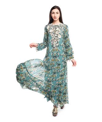 PS Pret by Payal Singhal Blue Printed Art Georgette Tiered Dress 1