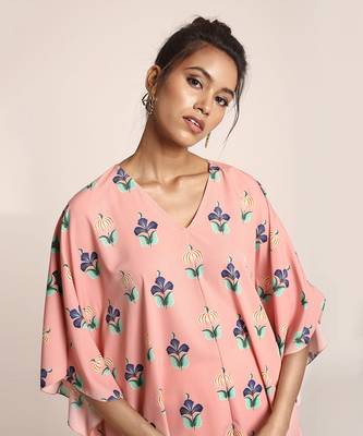 PS Pret by Payal Singhal Pink Colour Printed Art Crepe Kaftan 4