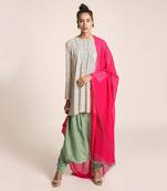 Printed Art Crepe Short Kalidaar with Low Crotch Pant and Art Georgette Dupatta for Women