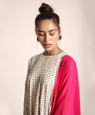Printed Art Crepe Short Kalidaar with Low Crotch Pant and Art Georgette Dupatta for Women 4
