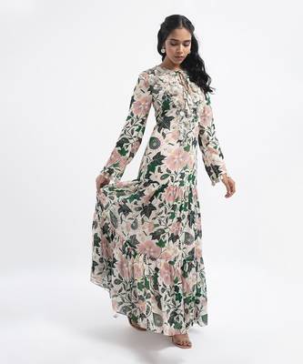 PS Pret by Payal Singhal White Colour Embroidered Printed Art Georgette Tiered Dress 1