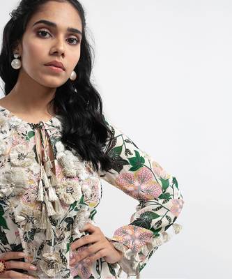 PS Pret by Payal Singhal White Colour Embroidered Printed Art Georgette Tiered Dress 4