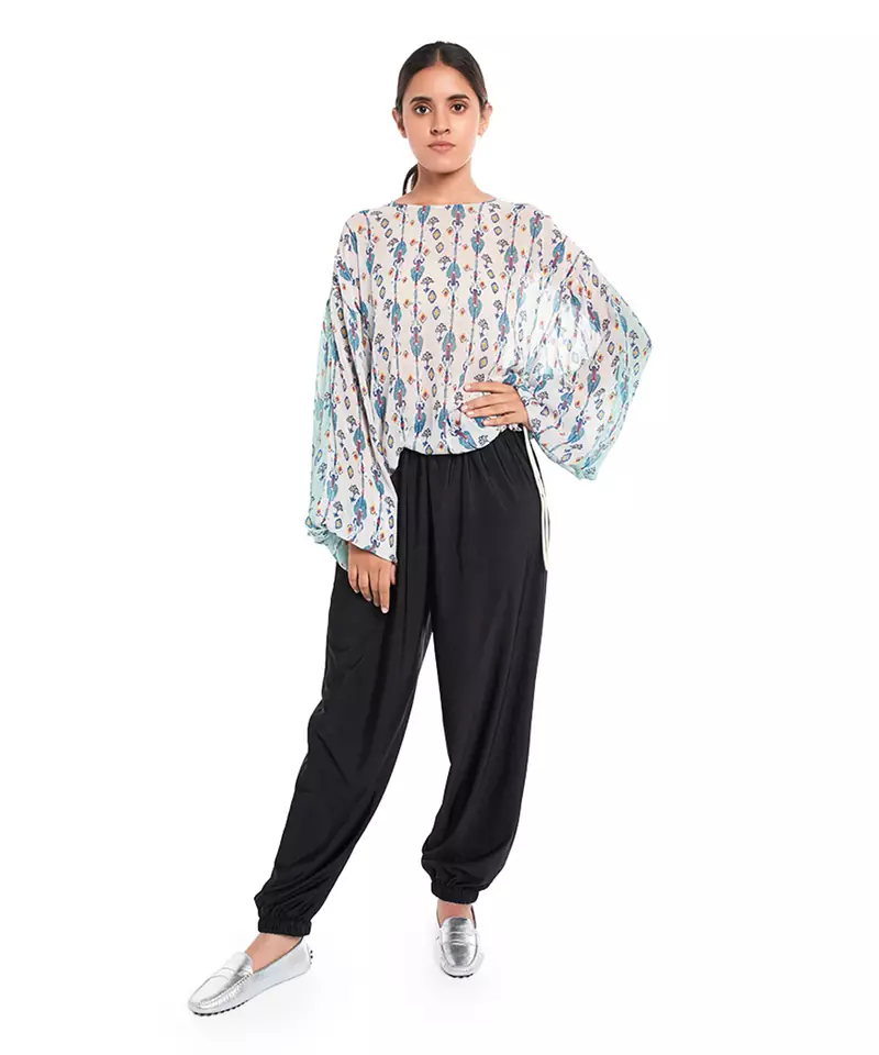 Printed Art Georgette Top with Drawstring Details for Women