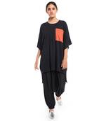 PS Pret by Payal Singhal Black Colour Jersey High Low Tunic with Burnt Orange Colour Jersey Pocket Detailing