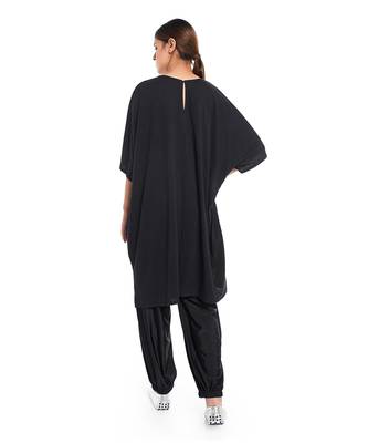 PS Pret by Payal Singhal Black Colour Jersey High Low Tunic with Burnt Orange Colour Jersey Pocket Detailing 3