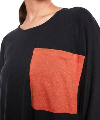 PS Pret by Payal Singhal Black Colour Jersey High Low Tunic with Burnt Orange Colour Jersey Pocket Detailing 4