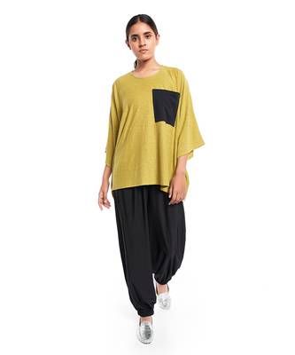 PS Pret by Payal Singhal Lime Green Colour Jersey Kaftan Top with Black Colour Jersey Pocket Detailing 1