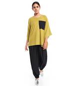 PS Pret by Payal Singhal Lime Green Colour Jersey Kaftan Top with Black Colour Jersey Pocket Detailing
