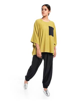 PS Pret by Payal Singhal Lime Green Colour Jersey Kaftan Top with Black Colour Jersey Pocket Detailing 2