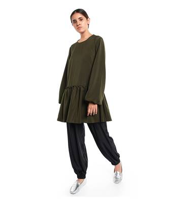 PS Pret by Payal Singhal Bottle Green Colour Thick Georgette Frill Hem Tunic 1