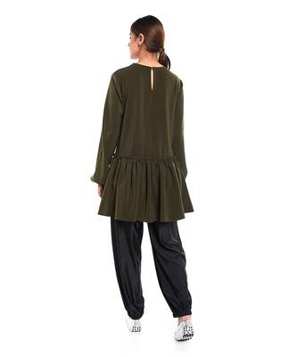 PS Pret by Payal Singhal Bottle Green Colour Thick Georgette Frill Hem Tunic 3