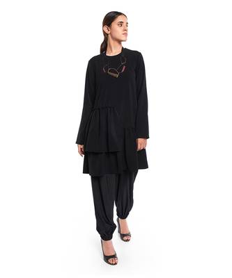 PS Pret by Payal Singhal Black Colour Thick Georgette 2 Layer Frill Hem Tunic 1