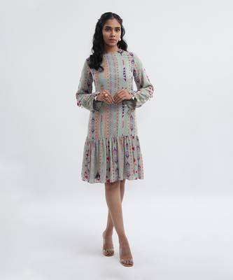 PS Pret by Payal Singhal Grey Colour Printed Art Georgette Frill Hem Tunic 1