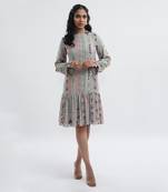 PS Pret by Payal Singhal Grey Colour Printed Art Georgette Frill Hem Tunic