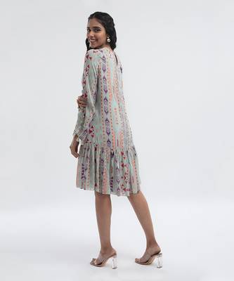 PS Pret by Payal Singhal Grey Colour Printed Art Georgette Frill Hem Tunic 3