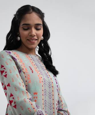 PS Pret by Payal Singhal Grey Colour Printed Art Georgette Frill Hem Tunic 4