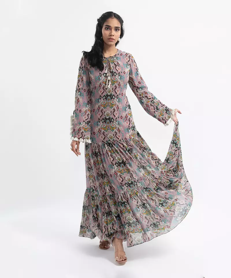Printed Art Georgette Tiered Dress for Women