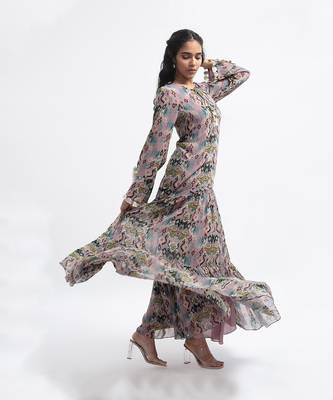 PS Pret by Payal Singhal Pink Colour Printed Art Georgette Tiered Dress 2
