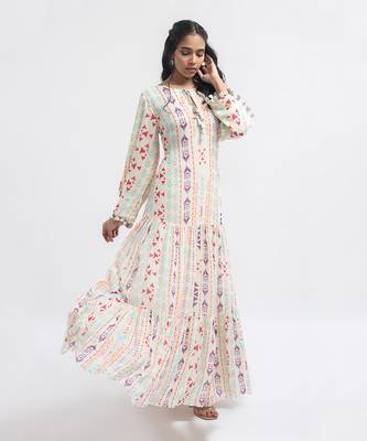 PS Pret by Payal Singhal Cream Colour Printed Art Georgette Tiered Dress 1