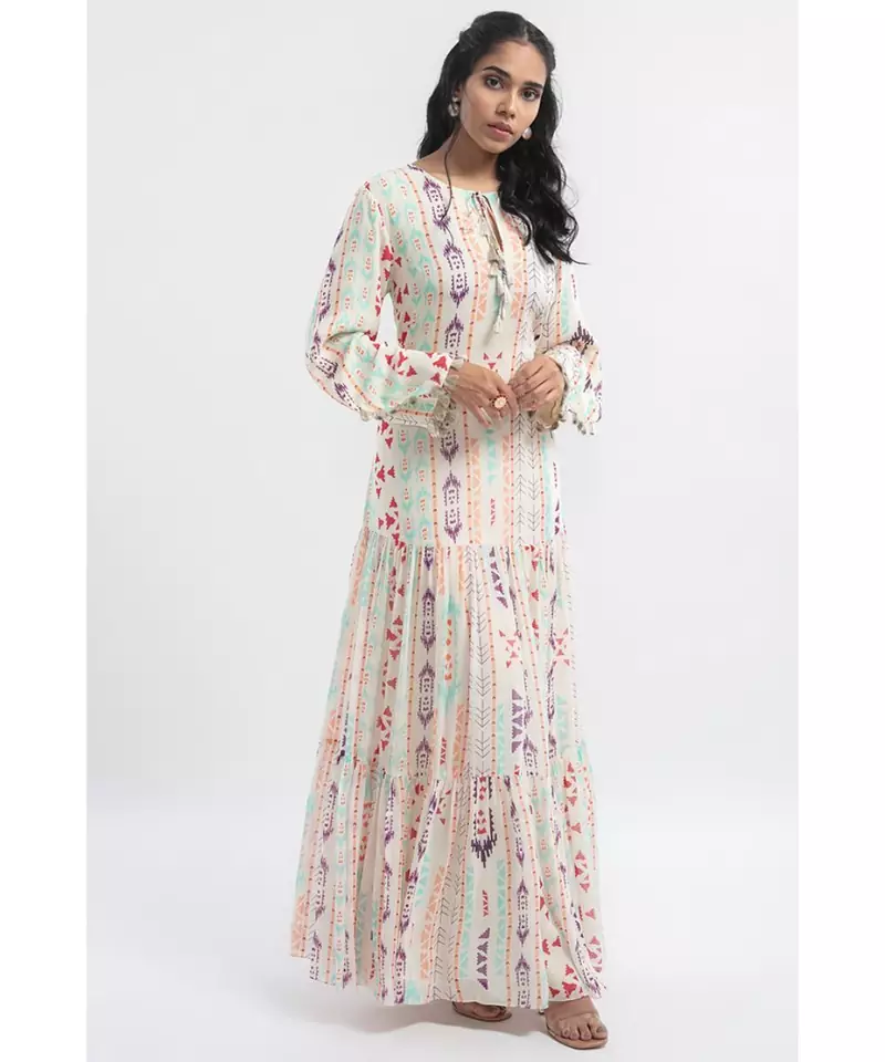 Printed Art Georgette Tiered Dress for Women