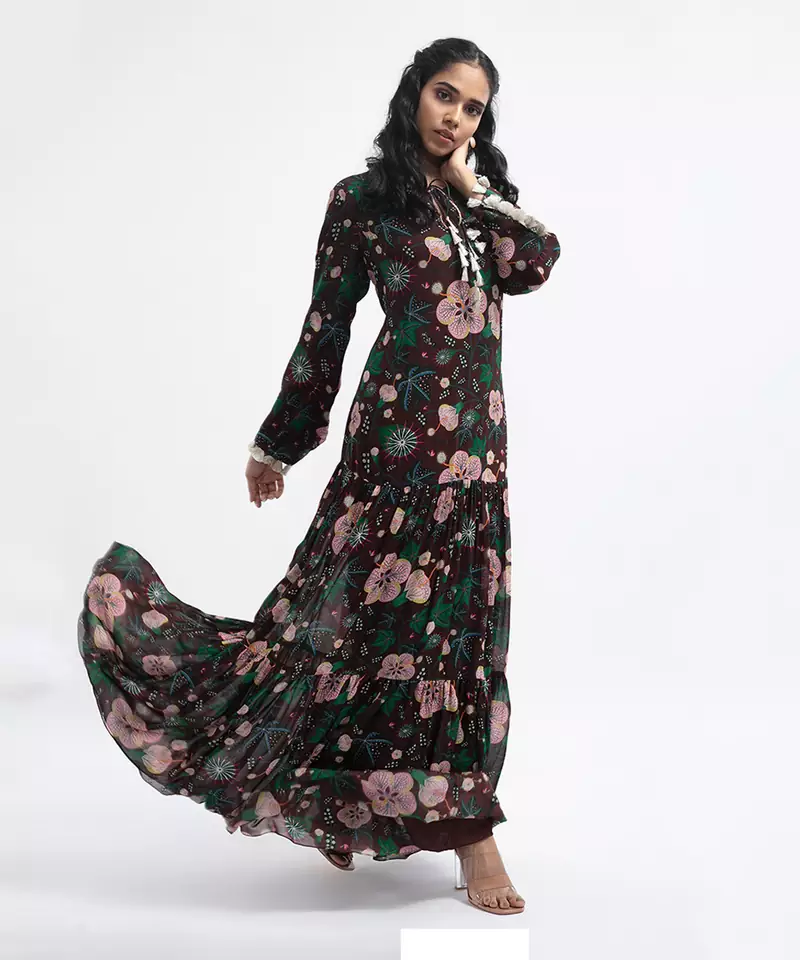 Printed Art Georgette Tiered Dress for Women