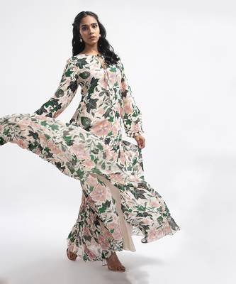 PS Pret by Payal Singhal White Colour Printed Art Georgette Tiered Dress 1