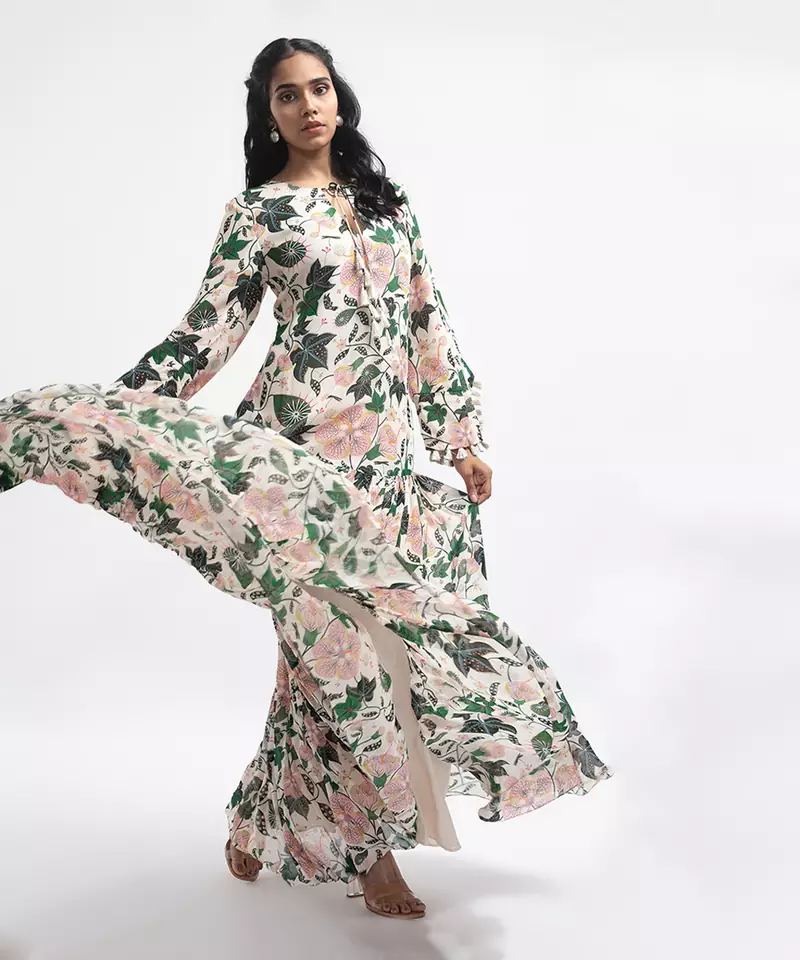 Printed Art Georgette Tiered Dress for Women
