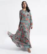 PS Pret by Payal Singhal Blue Colour Printed Art Georgette Tiered Dress