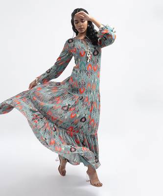 PS Pret by Payal Singhal Blue Colour Printed Art Georgette Tiered Dress 2