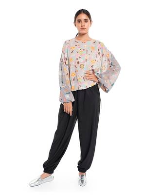 PS Pret by Payal Singhal Lavender Orange and Grey Colour Printed Georgette Top with Drawstring Details 1