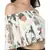 White Colour Printed Art Crepe Off Shoulder Ruffle Top with Black Colour Art Crepe Low Crotch Pant for Women