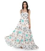 PS Pret by Payal Singhal White Colour Printed Art Georgette Long Tiered Dress