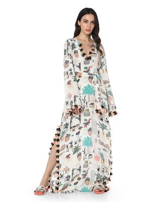 PS Pret by Payal Singhal White Colour Printed Art Crepe Kaftan 2