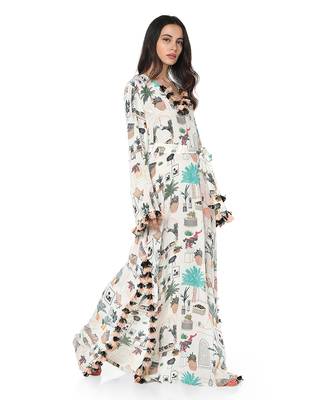 PS Pret by Payal Singhal White Colour Printed Art Crepe Kaftan 3