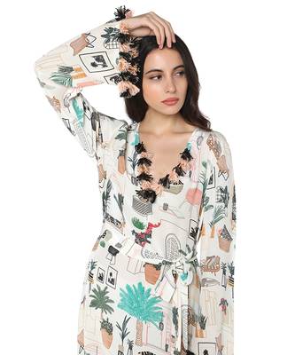 PS Pret by Payal Singhal White Colour Printed Art Crepe Kaftan 5