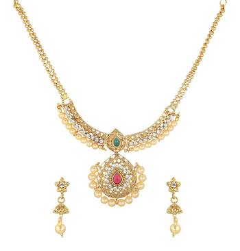 Artificial Multicolour Stone Studded Short Necklace Set 1