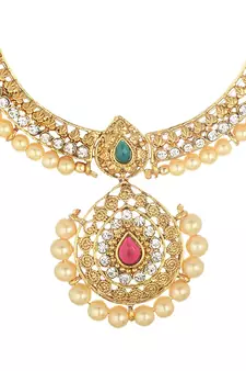 Artificial Multicolour Stone Studded Short Necklace Set