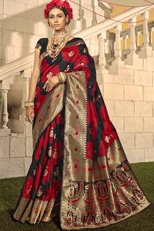 Black woven banarasi silk saree with blouse