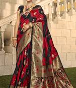 Black woven banarasi silk saree with blouse