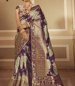 light grey woven banarasi silk saree with blouse