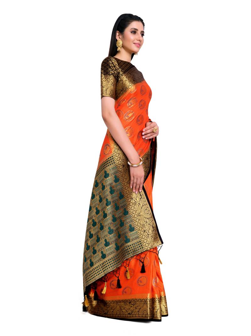 Women's Kanjivaram Art Silk Saree with Blouse Piece