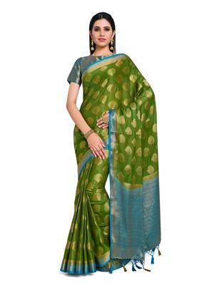 Women's Mysore silk Crepe Saree with Blouse Piece 1