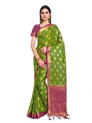 Women's Mysore silk Crepe Saree with Blouse Piece 1
