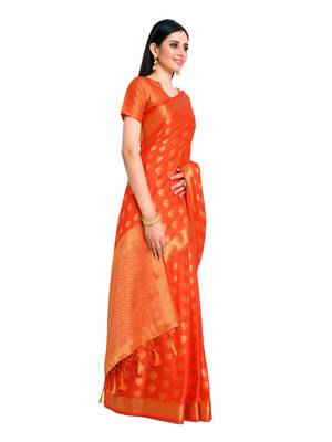 Women's Mysore silk Crepe Saree with Blouse Piece 2