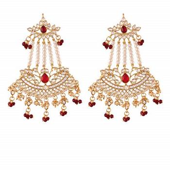 Gold Plated Traditional Kundan & Pearl Dangler Drop Paasa Earrings For Women 4