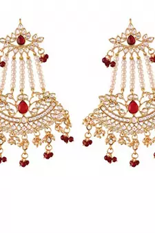 Gold Plated Traditional Kundan & Pearl Dangler Drop Paasa Earrings For Women