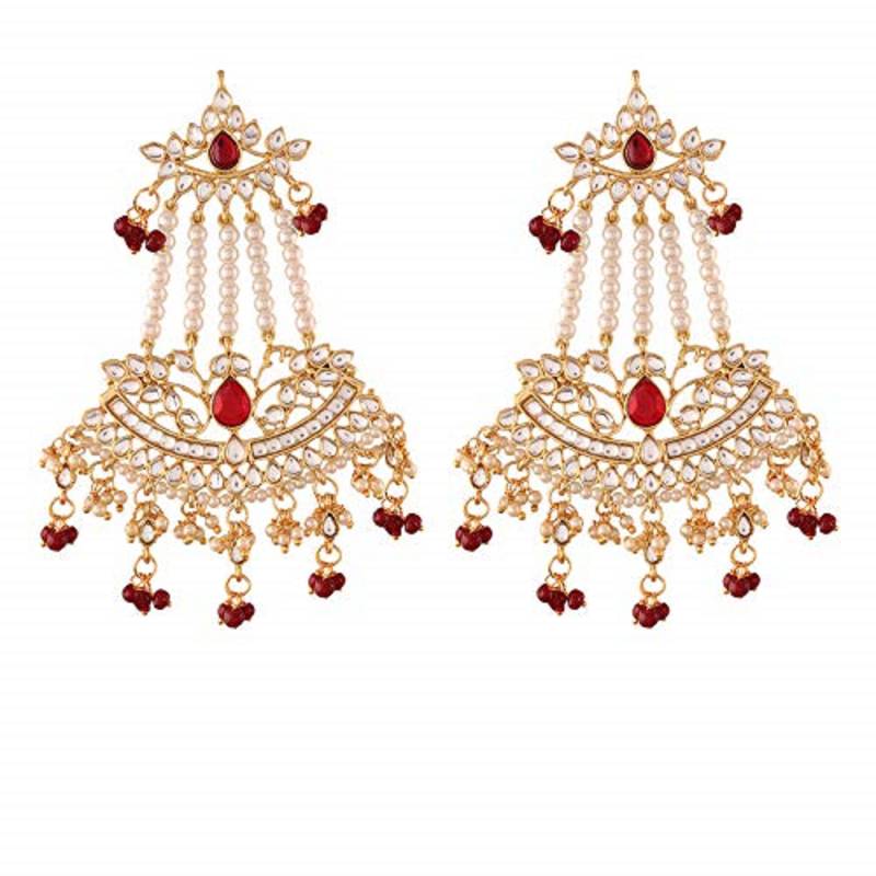 Gold Plated Traditional Kundan & Pearl Dangler Drop Paasa Earrings For Women